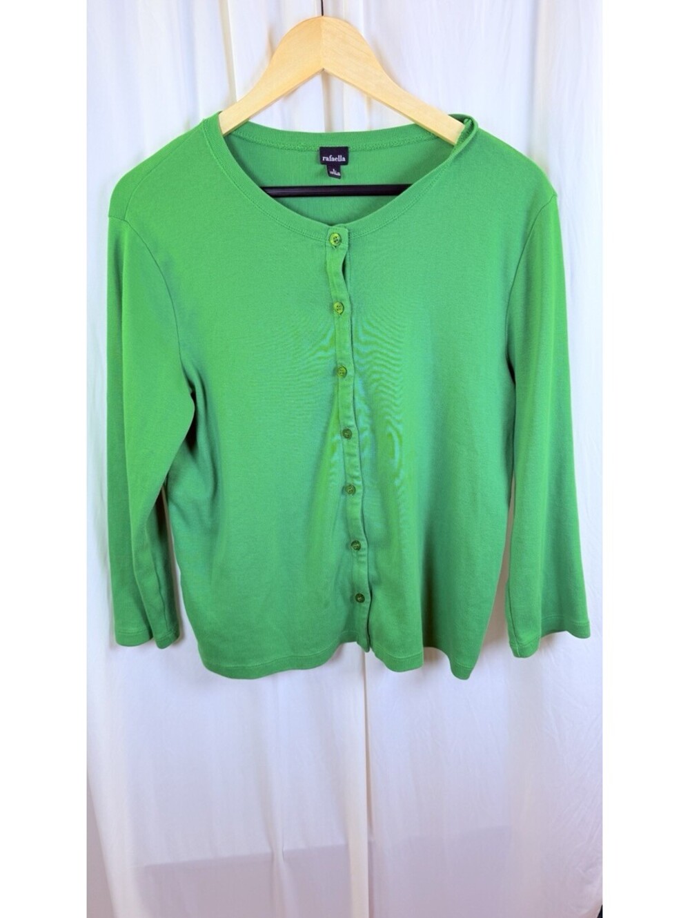 Rafaella Kelly Green Jersey Knit Full Button Cardigan Cozy Fall 100% Cotton L
